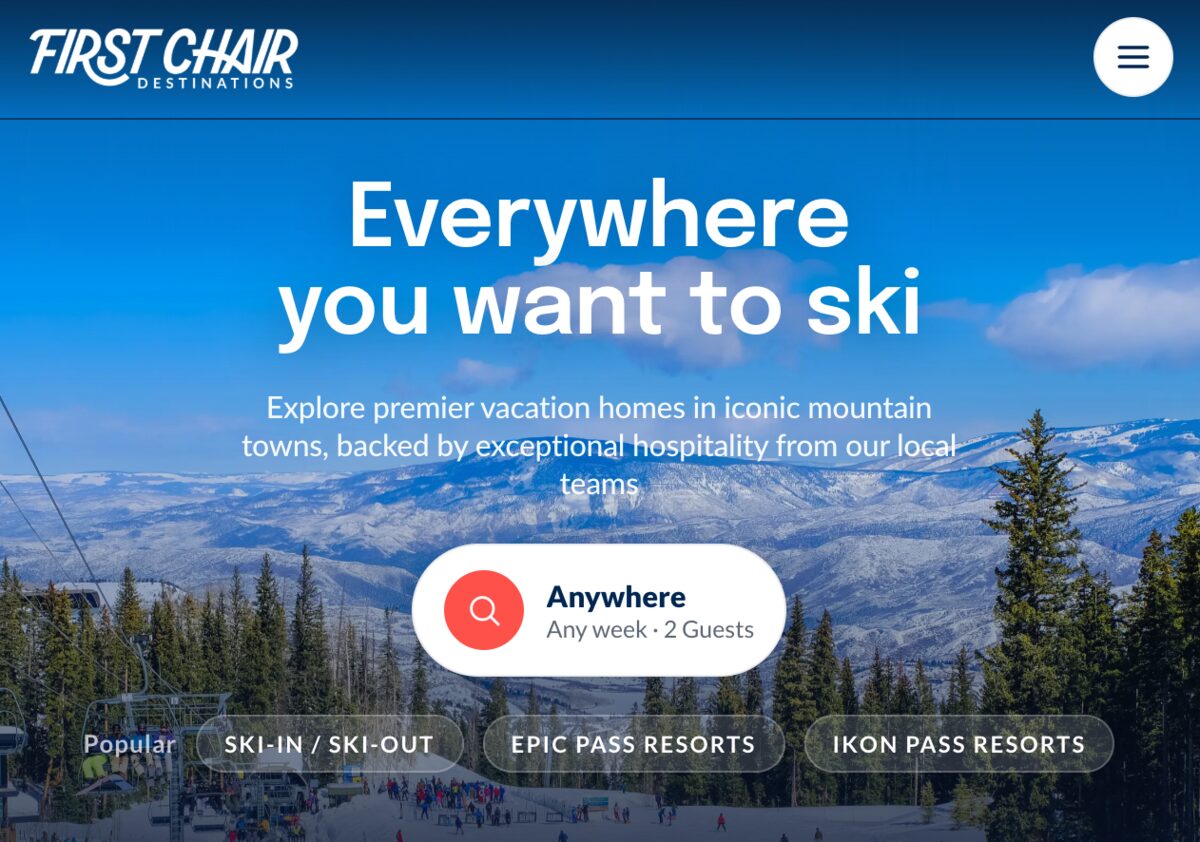 The First Chair Destinations booking site, built by mVara